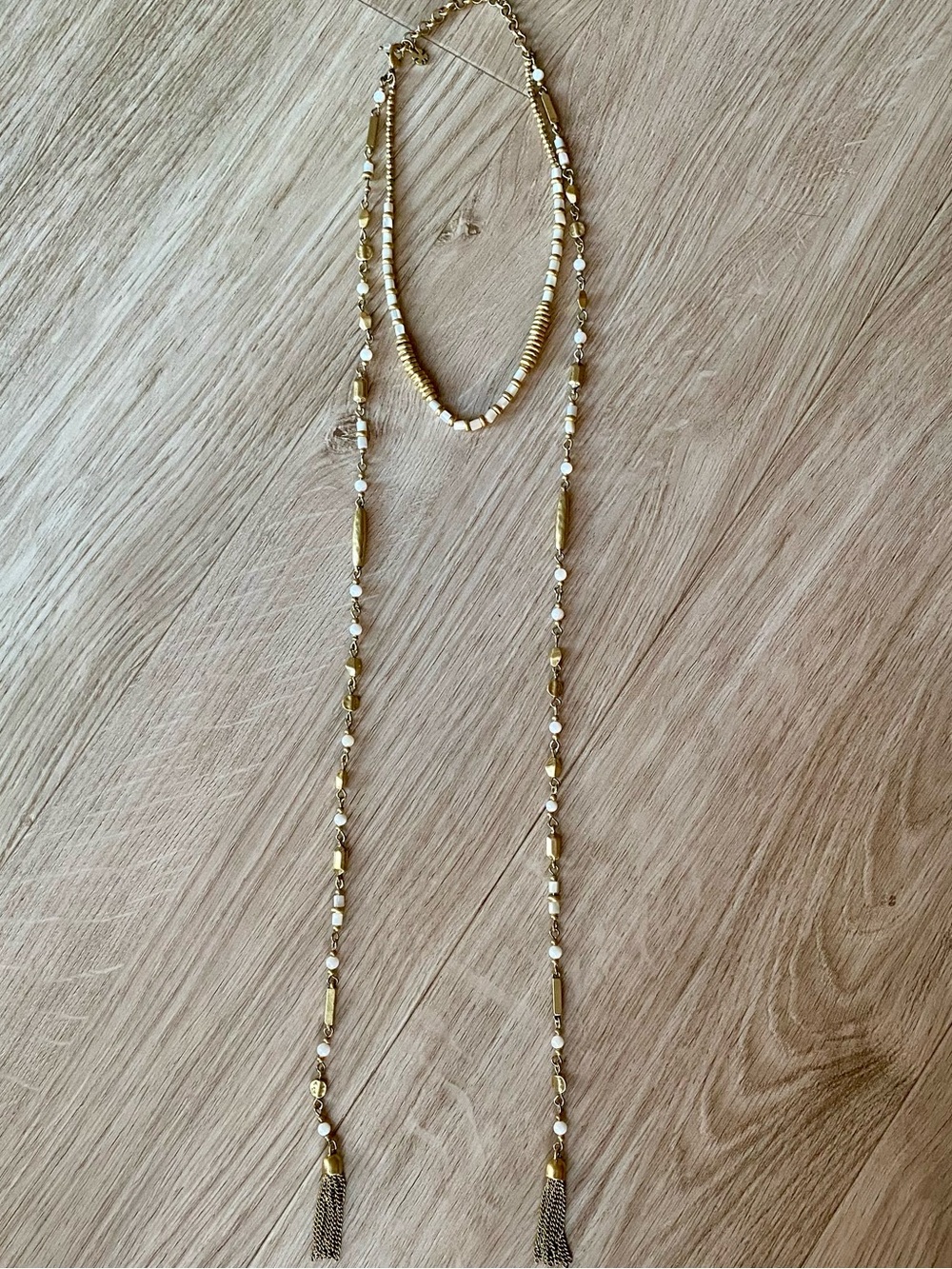 ❤️ Lucky Brand Gold Toned & Beaded Choker Lariat Necklace with Tassels
